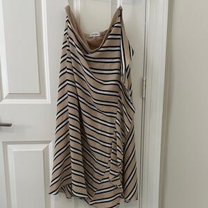 Calvin Klein Black and Tan Striped Maxi Skirt with Ruffle